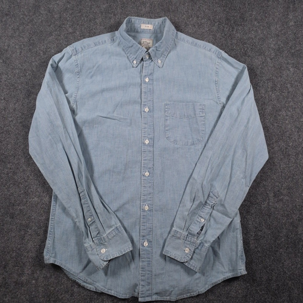 J Crew Chambray Shirt Mens M Light Blue Slim Fit Button Down Casual Western - Picture 2 of 11